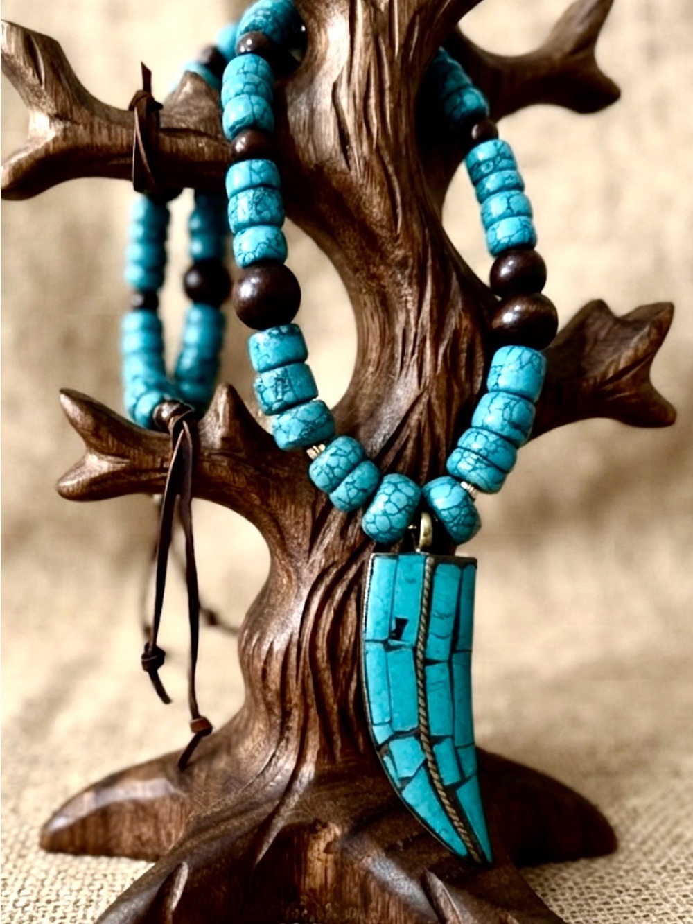 Artisan Turquoise Beaded Pendant Necklace